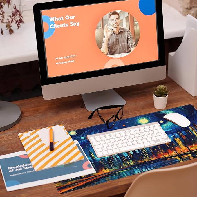 Desk Pad,City Starry Night Desk Mat,Abstract Oil Painting Large Gaming Mouse Pad for Desk,Extended Big Computer Keyboard Mouse Pad with Non-Slip Base and Stitched Edge,31.5"x11.8"