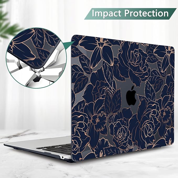 TWOLSKOO Compatible with MacBook Pro 13 inch Case 2023-2016 A2338 M2/M1 A2251 A2289 A2159 A1989 A1706, Plastic Hard Shell Cover & Keyboard Skin & Screen Protector, Elegant Roses
