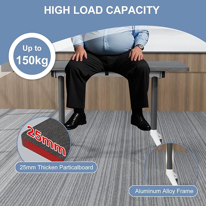 Folding Conference Table, Mobile Training Table for Office Conference, Modern Modular Rectangular Work Desk Meeting Seminar Work Tables with Caster Wheels, Large Breakroom Tables (8Pack L47.2in)