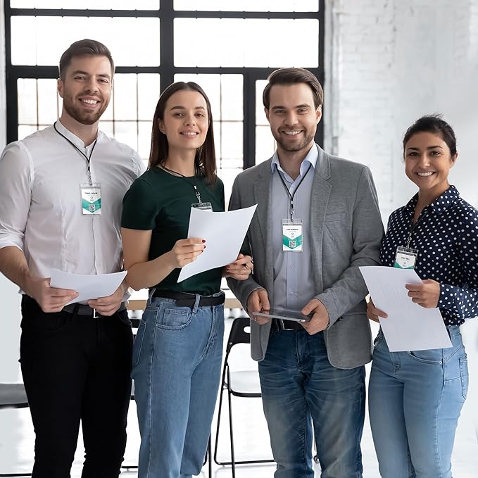 EcoEarth - 3x4 Vertical ID Badge Holder with Lanyard - Premium 50 PK, Black - Bulk Name Badge Holder and Lanyards Set - Clear Card Identification Tag Set