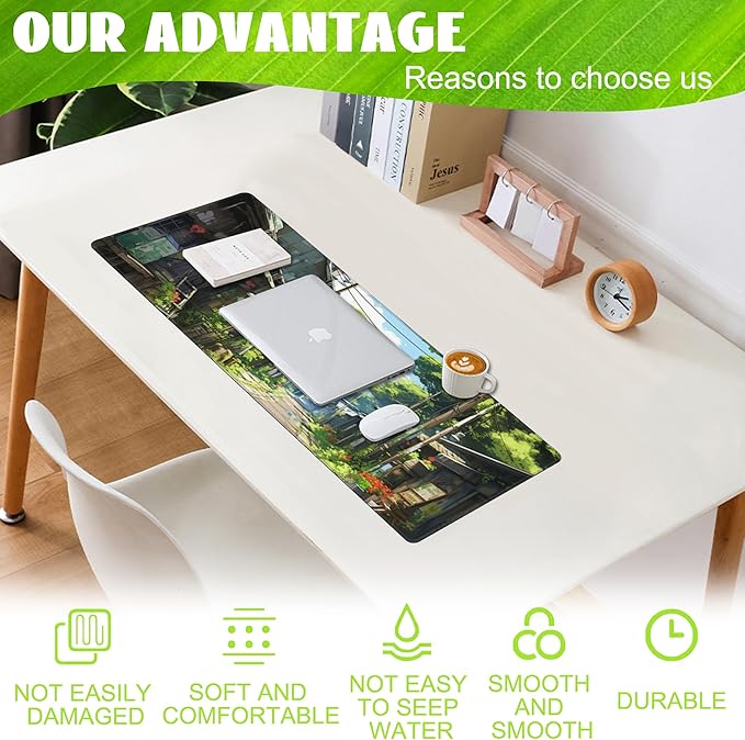 Anime Abandoned Town Desk Mat, Large Gaming Mouse Pad with Non-Slip Base and Stitched Edge, 31.5"x11.8"