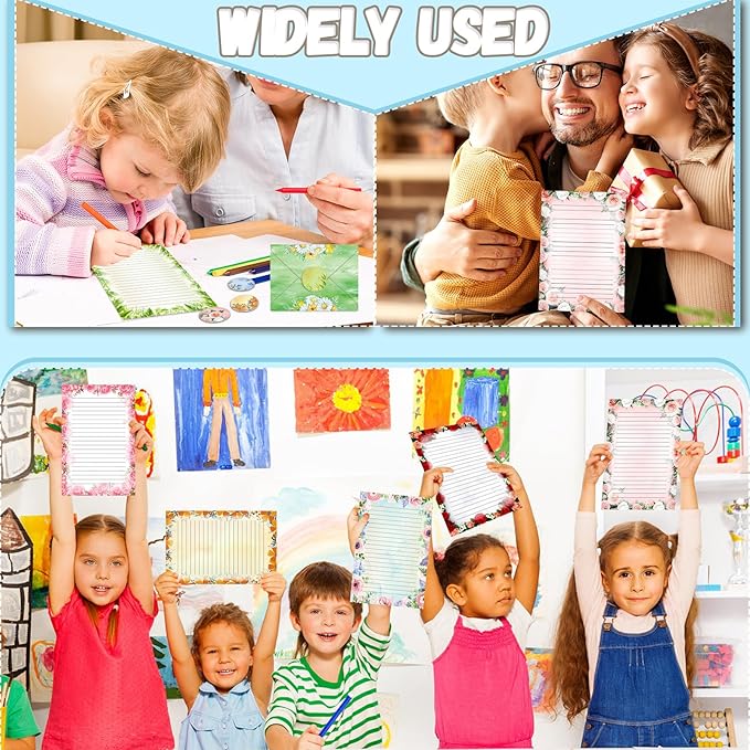 TaoBary 160 Pcs Stationery Paper Set 50 Double Sided Stationery Papers with 50 Matching Envelopes and 60 Round Dot Sticker, 10 Design(Flower,8.5 x 11 Inch)