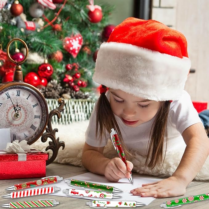 Christmas Pens Set – Cute Holiday-Themed Gel Pens for Kids, Teachers, and Office Gift Exchange – Red and White Candy Cane Designs – Perfect Christmas Stocking Stuffers and Stationery Gifts,8 Pack