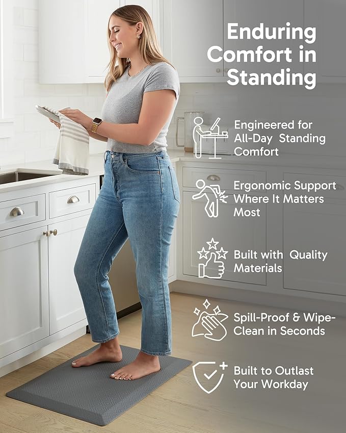 Ophanie Kitchen Mats for Floor, 3/4 Inch Thick Kitchen Rugs, Anti Fatigue Standing Cushioned Mat, Waterproof,Comfort Ergonomic Mat for Office, Home, Sink, 20'' x 48'' Brown Non-Slip Bottom