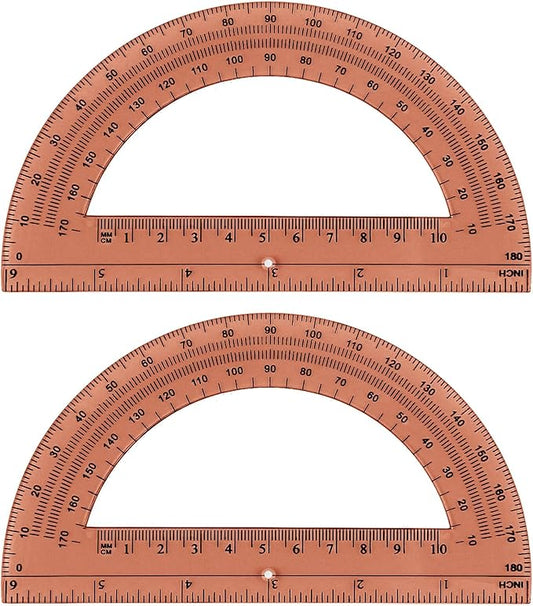 Zonon 2 Pcs 6 Inch Plastic Protractor Math Protractors 180 Degrees Angle Measurement, Translucent for Geometry Classroom Kid Student School Office Supplies(Brown)