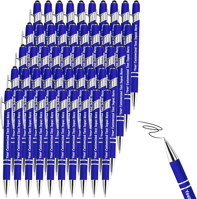 Up to 100 Pcs Personalized Ballpoint Pen Custom Pens Free Engraved Bulk with Name Logo Soft Black Ink Stylus with Touch Metal Office Gift for Anniversaries Graduations Birthdays
