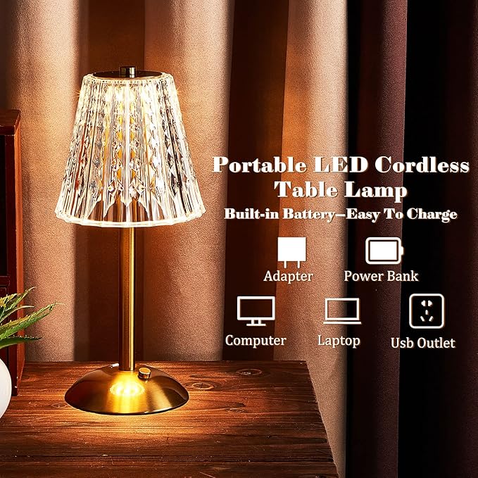 Liliful 4 Pcs LED Portable Cordless Table Lamp Touch Battery Operated Rechargeable Gold Desk Lamp 3 Color Dimmable for Bedroom Living Room Dining (Gold,Classic Style)