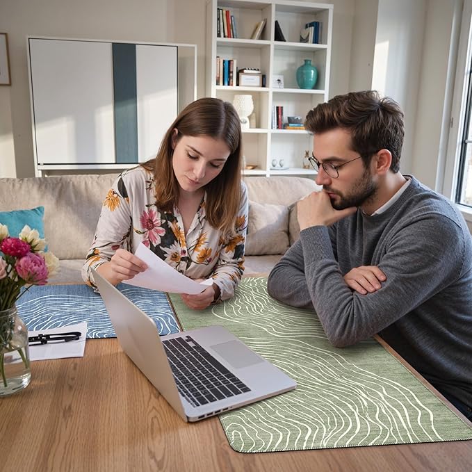 iCasso Desk Cover Mat Green,Extra Large Mouse Pad for Laptop,Anti-Slip Keyboard Pad with Stitched Edges,Cute Girly Computer Mat for Desktop,Aesthetic Desk Protector for Office Home School