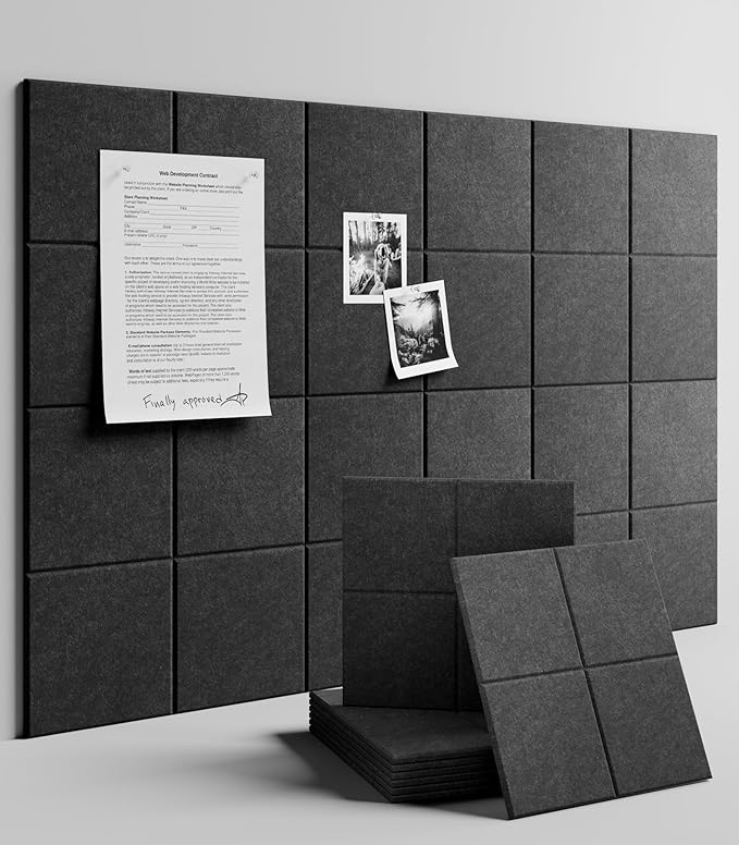 Large Felt Bulletin Board 36" x 24"Cork Board Alternative-6 Pack with 40 Safe Removable Adhesive Tabs, Cork Boards for Walls Cork Board for Home Office Classroom Pin Board-Charcoal Gray