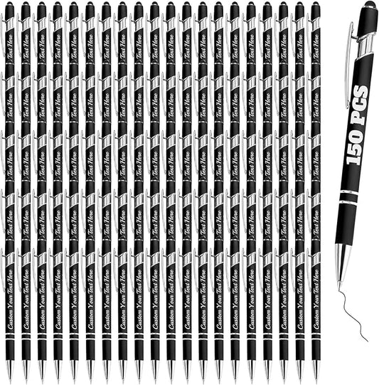 Personalized Pens Bulk 150 with Name Custom Engraving Ballpoint Pens with Stylus Tip Customized Smooth Writing Pens Personalized Gifts for Anniversary Birthday or Graduation(Black,Black Ink)