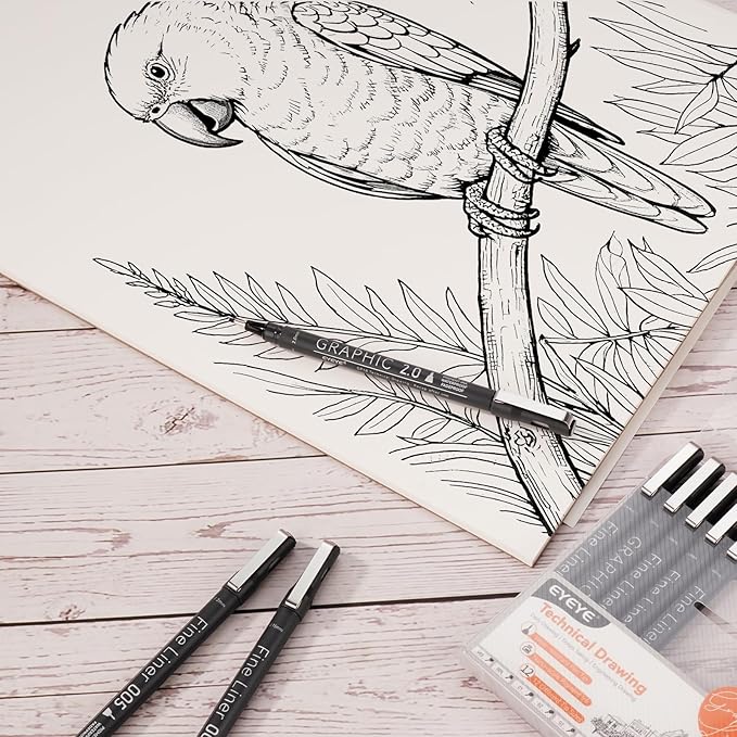 EYEYE Micro Pen Black Drawing Art Pens,6 Pack 0.25mm Archival Pen Waterproof Ink Set Artist Supplies Archival Inking Markers Sketch Outline Pens, Precision Drawing and Sketching Kit