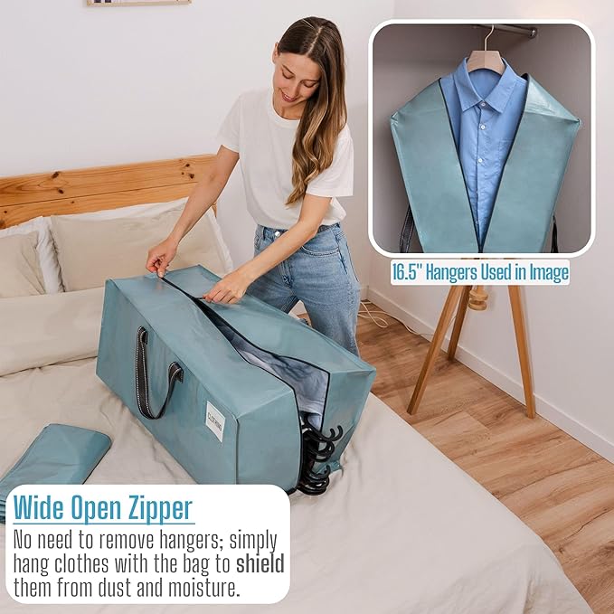 VENO 10 Pack Moving Bags w/Backpack Straps, Heavy Duty, Moving Boxes Alternative, Packing Supplies, Large Storage Totes for Dorm Room Essentials with Zipper for Clothes (Shiny Light Blue, 10 Pack)