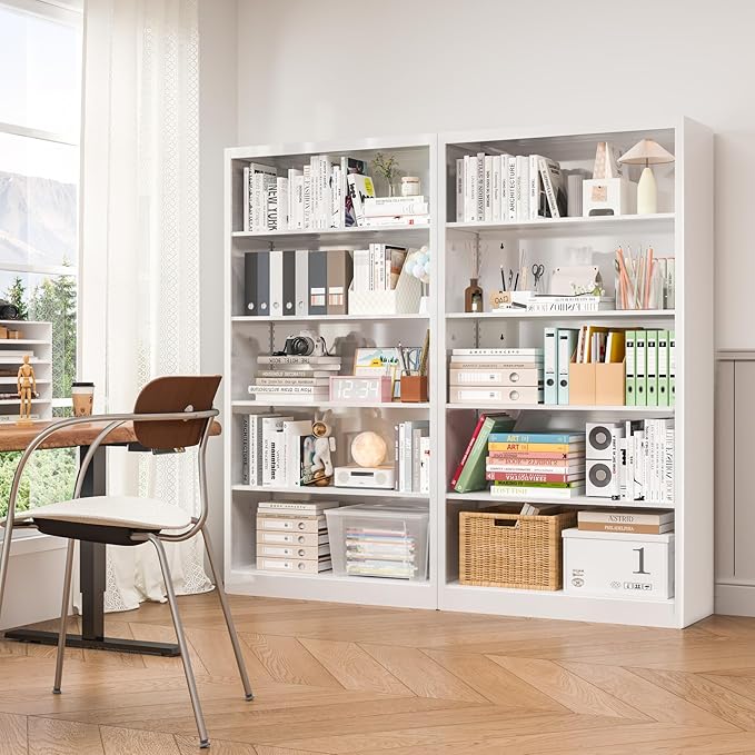 White Metal Bookshelf, 66" Tall Bookcase, Industrial Bookshelves and Bookcases, 5 Shelf Bookcase with Adjustable Shelves, Heavy Duty Book Cases for Office, Home, Library, Living Room, School