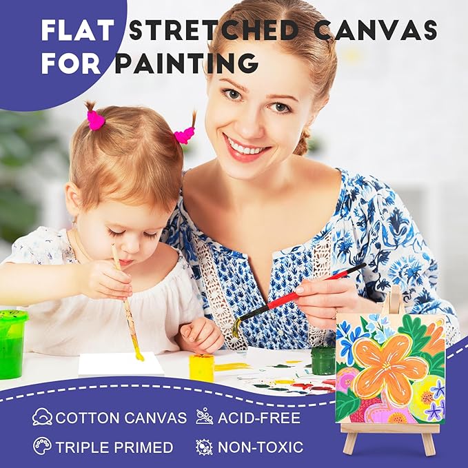 ESRICH Small Stretched Canvas for Painting 6x6 inch, 2/5''Profile Art Primed 16 Pack Canvases for Painting, Cotton Small Professional Blank Paint Canvas for Kids and Art Supplies, for Acrylics, Oils.