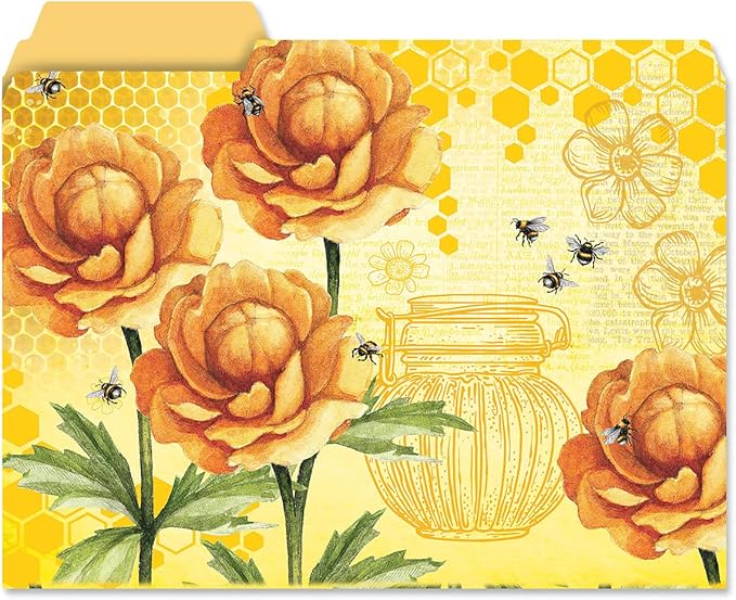 Current Bee Friends File Folders Value Pack - Bulk Set of 24, 6 Pretty Decorative Designs, 1/3 Cut Tabs, Heavy-Duty Paper Stock, Office Supplies for Home & Work, 9-½” x 11-¾” Letter Size