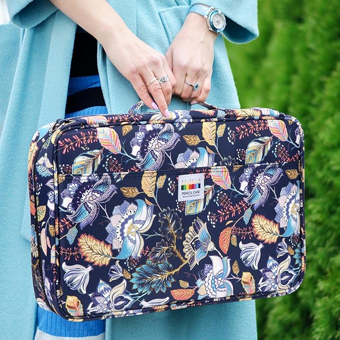 YOUSHARES Big Capacity Colored Pencil Case - 480 Slots large Pen Case Organizer with Multilayer Holder for Prismacolor Colored Pencils & Gel Pen (Retro Flower)