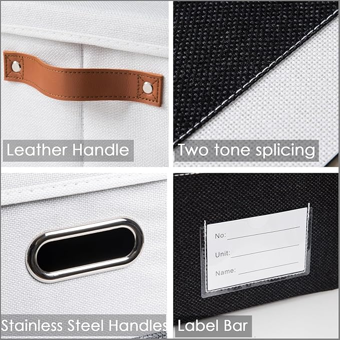 PRANDOM Foldable Storage Bins with Lids [3-Pack] Fabric Collapsible Storage Boxes Baskets Cubes Containers with Handles for Closet Living Room Bedroom (Black & White 17.7x11.8x11.8'')