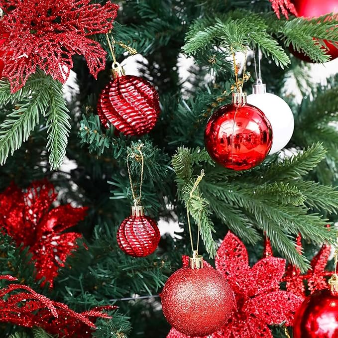 Christmas Balls Ornaments -36pcs Shatterproof Christmas Tree Decorations with Hanging Loop for Xmas Tree Wedding Holiday Party Home Decor,6 Styles in 3 Sizes(Red)