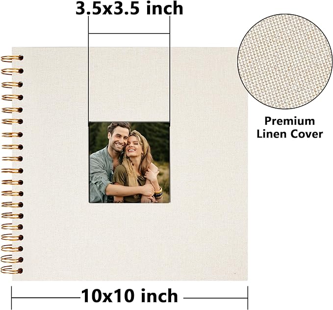 Vienrose Scrapbook 10x10 Inch Hardcover Kraft White Pages DIY Scrapbook Photo Album Linen Cover Scrap Book Photo Albums Scrapbooking Supplies Kit for Couple Family Wedding Travel