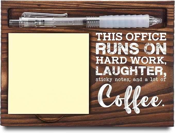 Funny Office Gifts for Coworkers, Team Gifts for Employees, Appreciation Gifts for Coworker, Sticky Note Holder, Post-it Note Dispenser for Desk, Wooden Post-it Note & Pen Holder 6.5" x 4.7" - FTA122