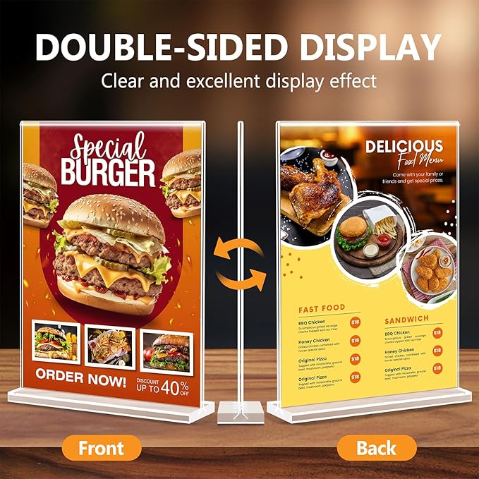 Acrylic Sign Holder 8.5 x 11, Double Sided Sign Holder Stand, Plastic 6 Pack Table Paper Stand, Vertical Menu Flyer Stand, T Shape Table Flyer Holder