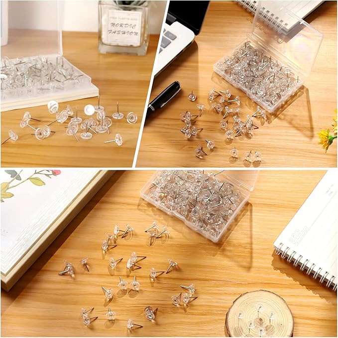 150 PCS Push Pins, Standard Plastic Head Steel Point Thumb Tacks, Clear Round Head for Bulletin Boards, Fabric Markers & Crafts Organization