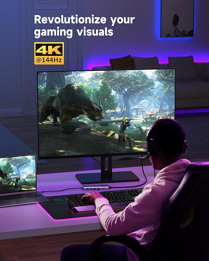 Triple Monitor Docking Station, 14-in-1 USB C Hub with DP 8K@30Hz/4K@144Hz, Dual HDMI 4K@60Hz, 100W PD, 7 USB Ports, SD/TF Card Reader, Gigabit Ethernet for MacBook & Windows Laptop