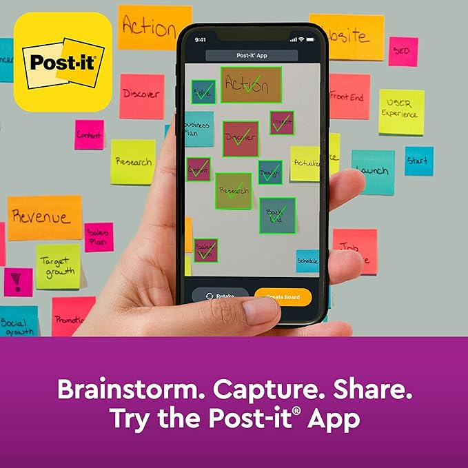 Post-it Super Sticky Notes, Assorted Bright Colors, 3x3 in, 15 Pads/Pack, 45 Sheets/Pad, 2X The Sticking Power, Recyclable, Multi-Color