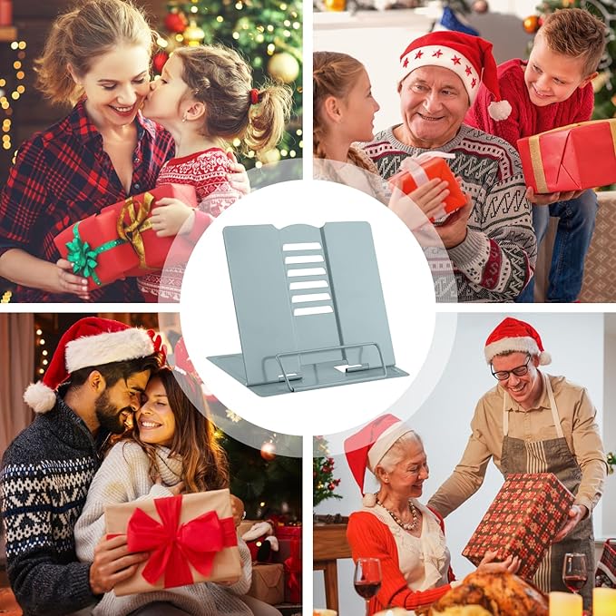 MSDADA Book Stand Metal Reading Rest Book Holder Adjustable Cookbook Documents Holder Portable Bookstands for Recipes Textbooks Tablet Music Books with Page Clips (Olive Green)