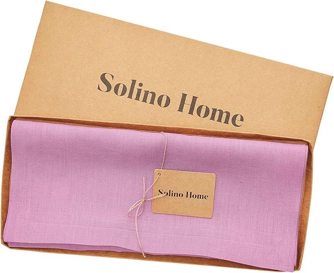 Solino Home Linen Violet Table Runner 48 Inches - 100% Pure Linen Farmhouse Short Table Runner 14 x 48 Inch Ideal for Dresser and Coffee Tables - Holiday - Fete