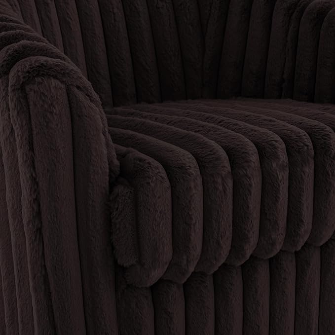 UIXE Faux Fur Swivel Accent Chair, Modern Upholstered Armchair Barrel Club Chair for Living Room, Chocolate