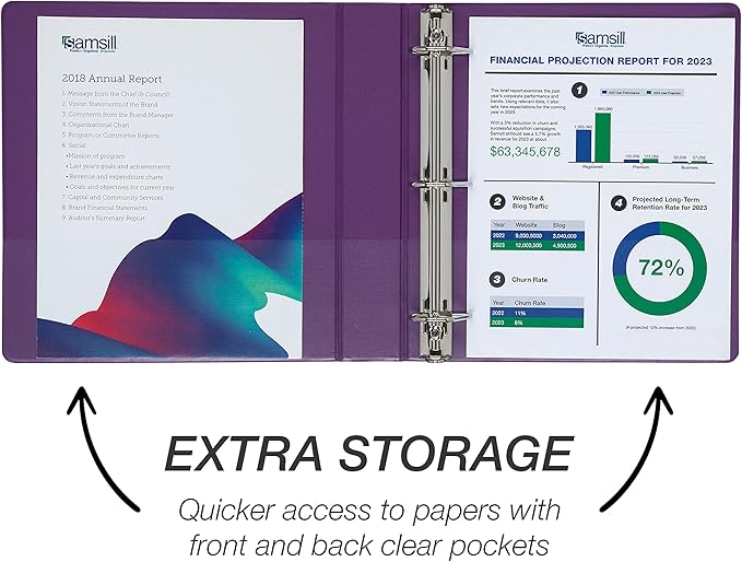 Samsill Durable 1.5 inch 3 Ring Binder, Made in USA, D Ring Binder, FSC 100% Recycled Chipboard, Purple, 4 Pack