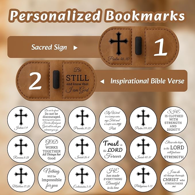 Bygone Mark Personalized Magnetic Leather Bookmark with Pen Holder - Inspirational Bible Verse Scripture Design, Custom Book Marker for Book Lovers Men Women (Blue-Psalm 119：105)