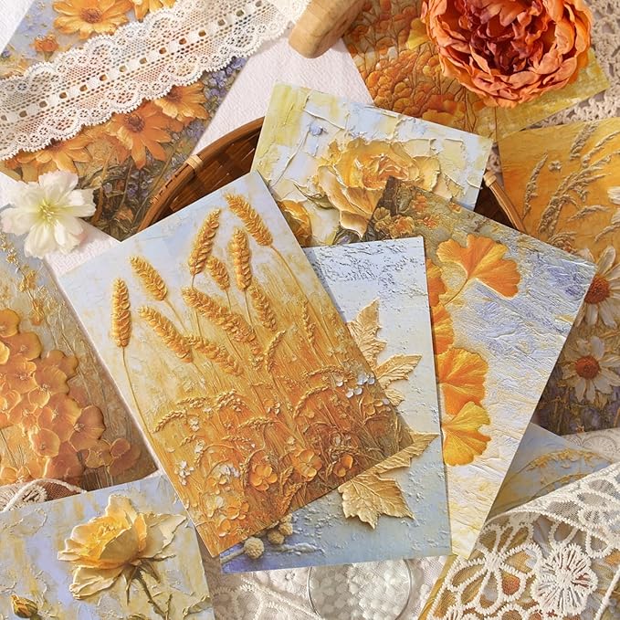 60 Sheets Aesthetic Relief Scrapbook Paper Kit, Vintage Flower Embossed Textured Decorative Collage Paper for Junk Journaling, Scrapbooking, Crafting, DIY Projects, Diaries, and Art Supplies