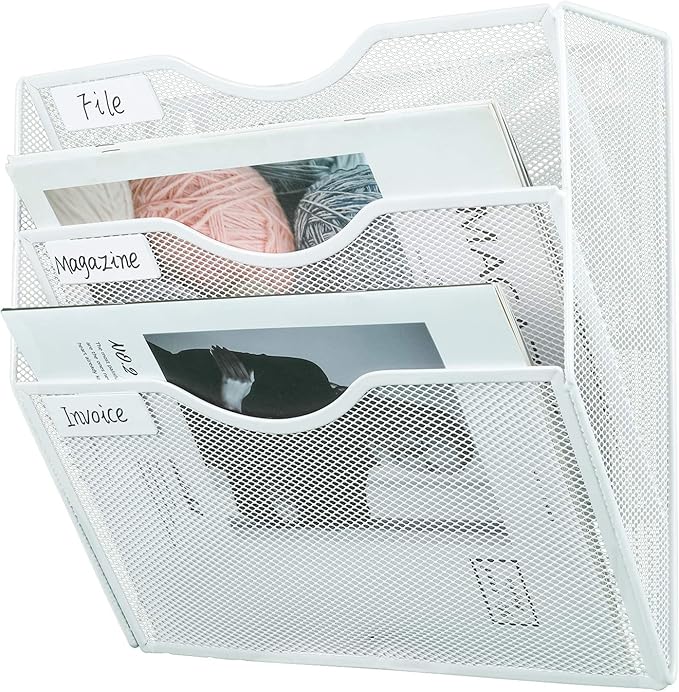 PAG Hanging Wall File Holder Mail Organizer Wall Mount Document Letter Rack, 3-Tier, White