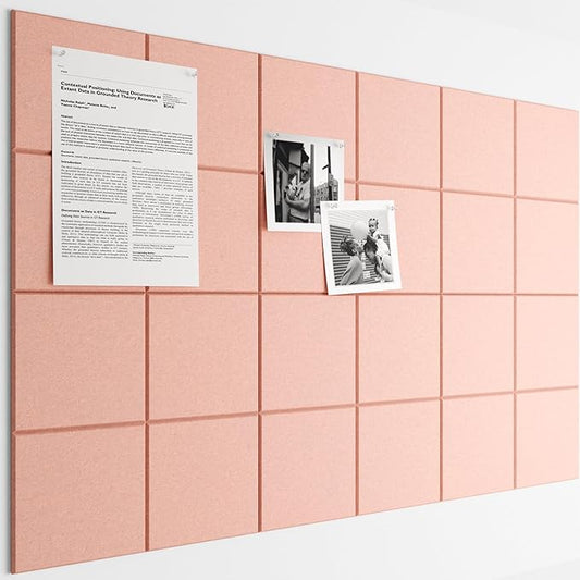 Bumusty Large Cork Board Alternative-36 x24 Felt Bulletin Board Tiles, with 30 Pushpins, 40 Adhesive Tabs, 6-Pack Slat Wall Paneling, Cork Boards for Office Push Pin Board Felt Board-Pink
