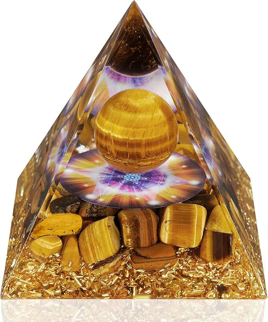 Hopeseed Orgone Pyramid for Positive Energy, Orgonite Tiger's Eye Stones Healing Crystal Pyramids for Reduce Stress Chakra Reiki Healing Meditation Attracts Wealth, Prosperity and Success