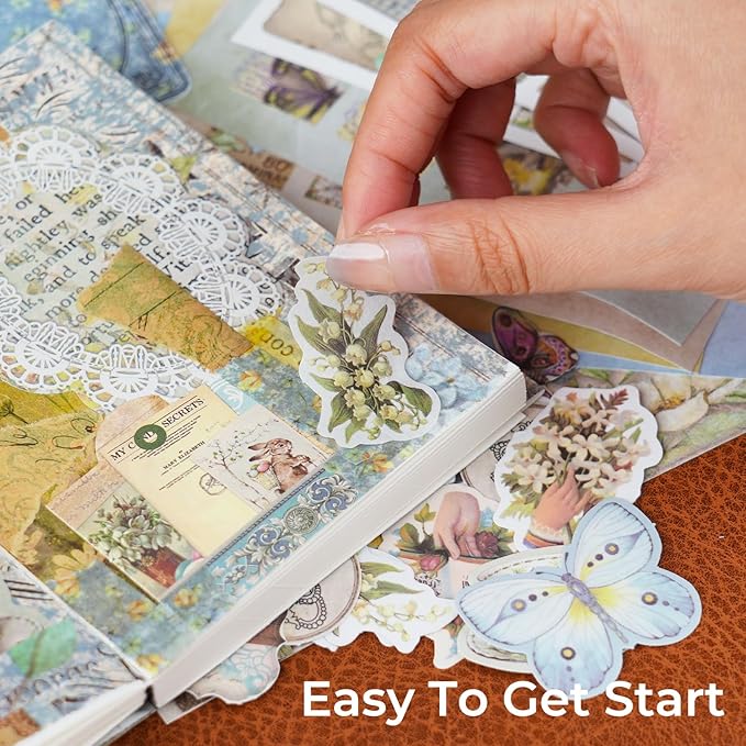 Funto Scrapbooking Kit (202 PCS), Vintage Collection-Wonderland, Perfect for Bullet Scrapbooking Materials, Planner DIY Arts Craft Collage