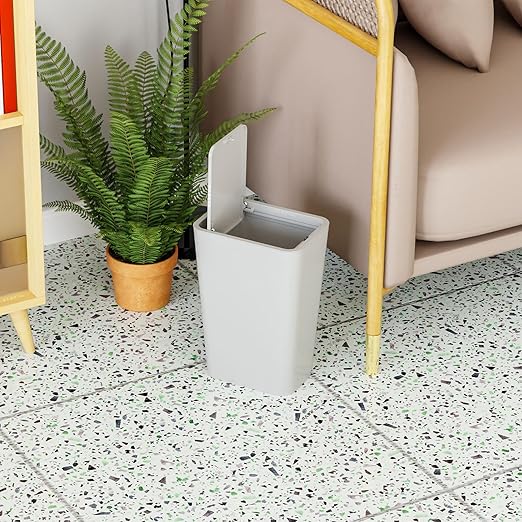 Yieach 12L Slim Bathroom Trash Can with Lid,3.17 Gallon Pet/Dog Proof Kitchen Trash Can,Rectangle Thin Garbage Can,Covered Waste Basket,Narrow Small Plastic Trashcan for Room,Bedroom,Office,Grey 3PCS