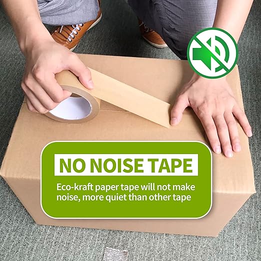 TAPEBEAR Eco-Friendly Kraft Paper Tape, Biodegradable Kraft Paper Tape, Recyclable Writable Packing Tape, Non-Coated Surface for Masking, Sealing, and Packaging Use, 2inch x 60yards, 36Rolls