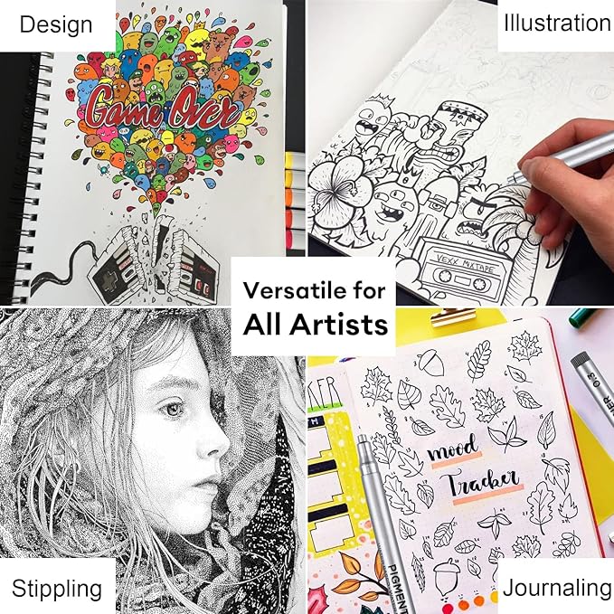 Dyvicl Micro-Pen Fineliner Pens, Black Pigment Liner Multiliner Archival Ink Micro Fine Point Pens for Drawing, Sketching, Journaling, Doodling, 9 Pack