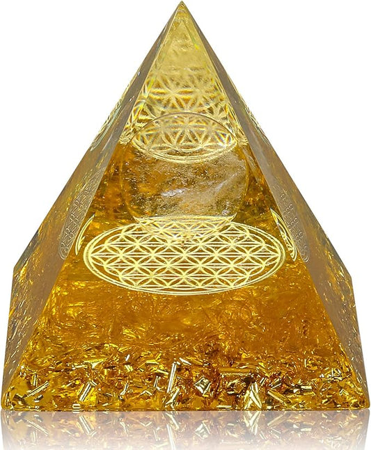 Hopeseed Orgone Crystals Pyramid for Positive Energy Orgonite Citrine Healing Stones and White Crystal Pyramids for Relieves Stress Chakra Healing Meditation Promote Luck, Wealth and Success