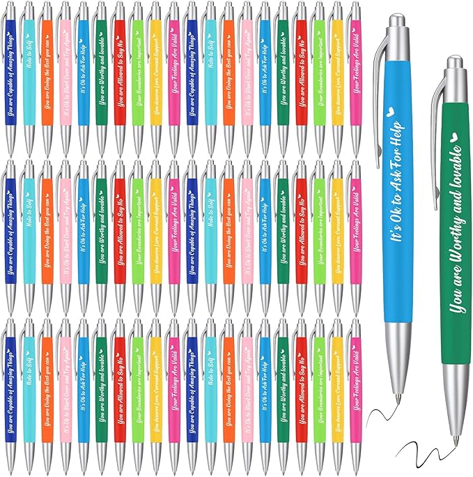 Yeaqee 100 Pcs Inspirational Pens Employee Appreciation Back to School Gifts Motivational Thank You Metal Greeting Quote Ballpoint Pen for Coworker Teacher(Multicolored,Mental Health Reminders)