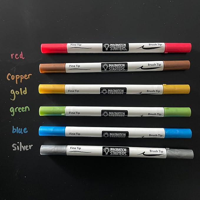 Metallic Liquid Chalk Markers for Chalkboard Signs, Coloring Mats, Window, Labels, Glass, Car- Wet Wipe Ink Chalk Board Markers, Dual Tip (Brush/Fine) Liquid Chalk Pens