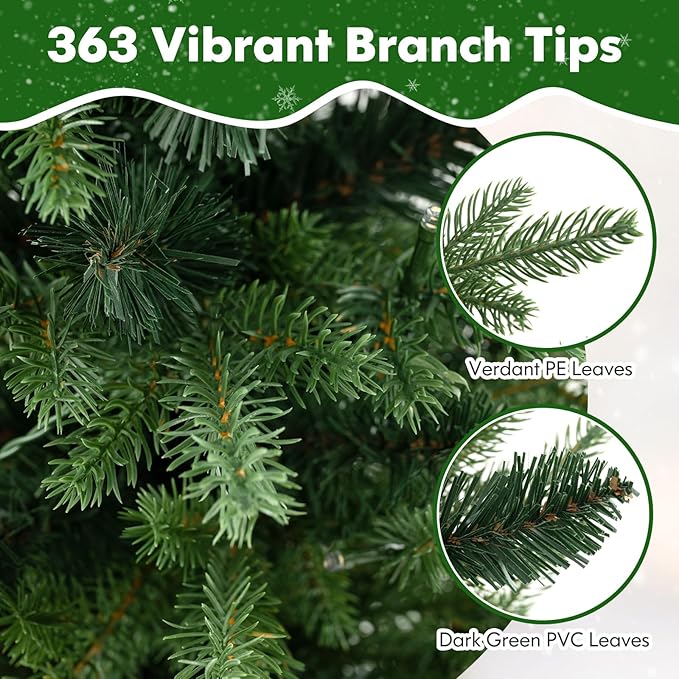 HAPPYGRILL 3FT Small Pre-Lit Christmas Tree, Mini Tabletop Xmas Tree with 363 Branch Tips, 50 LED Lights, Burlap Cement Base, Timer, Artificial Spruce Christmas Tree for Home Office Decor