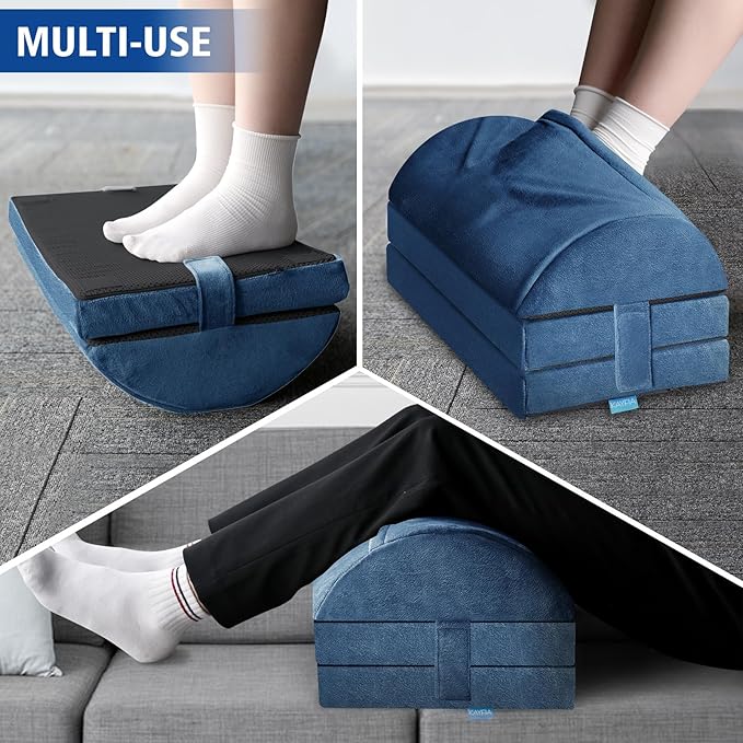 KAYFIA Foot Rest for Under Desk at Work XXL(20in) with 3 Adjustable Heights，Foot Stool with Supportive Gel Foam, Warmer Feet Pocket Footrest for Office Gaming Chair, for Leg Support -Blue