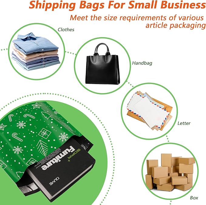 Poly Mailers 10x13 Inch 100 Pcs - Christmas printed Shipping Bags, 2.4mil Thickness, Waterproof and Tear Resistant Mailing Envelopes, Self-Sealing Packaging Bags for Small Business