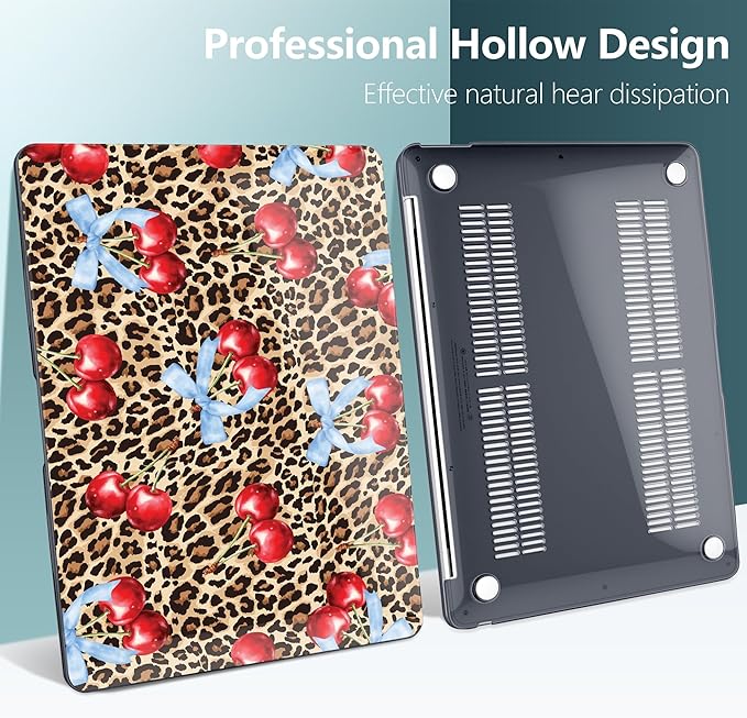 DONGKE for MacBook Air 13 Inch Case 2021-2018, Compatible with A2337 M1 A2179 A1932 Support Retina Display & Touch ID, Hard Shell Plastic Cover with Keyboard Skin - Cherry & Leopard