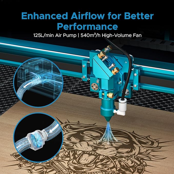 OMTech Pronto 130W CO2 Laser Engraver & Cutter with LightBurn – 51"x35" Workspace, 1,000mm/s Speed, Autofocus, 2-Way Pass, Air Assist, for Wood, Acrylic & More