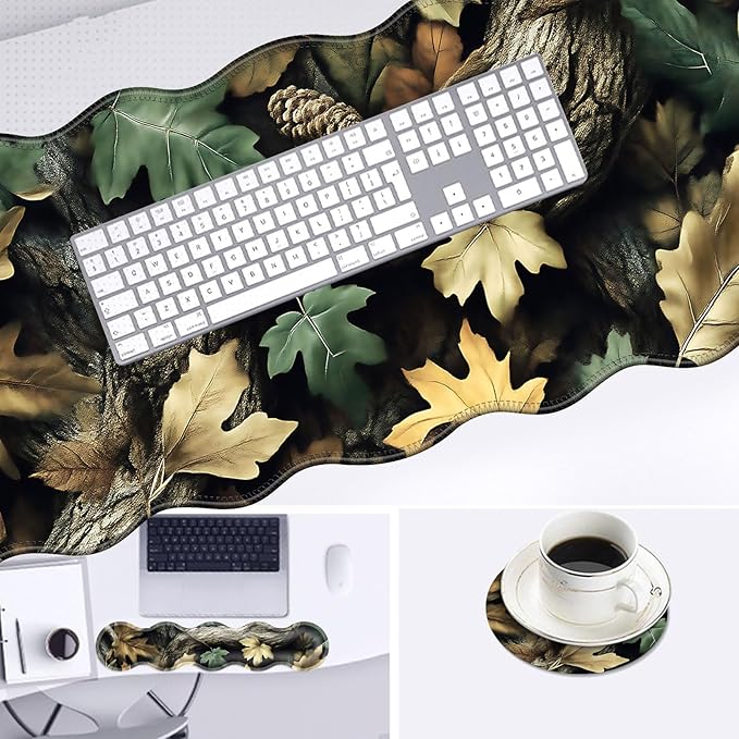 Large Mouse Pad and Keyboard Wrist Rest, Desk Pad for Keyboard and Mouse, 4-in-1 Large Gaming Mouse Pad with Wrist Support, Desk Mat for Home Office Study Game-Camo Forest